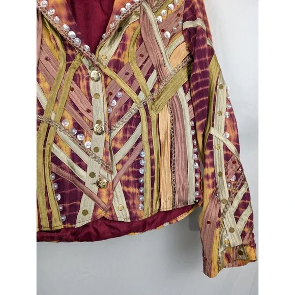 Vintage Y2K Womens Beaded Quilted Jacket Size XS Cottagecore Boho Indie Tapestry - Picture 4 of 9